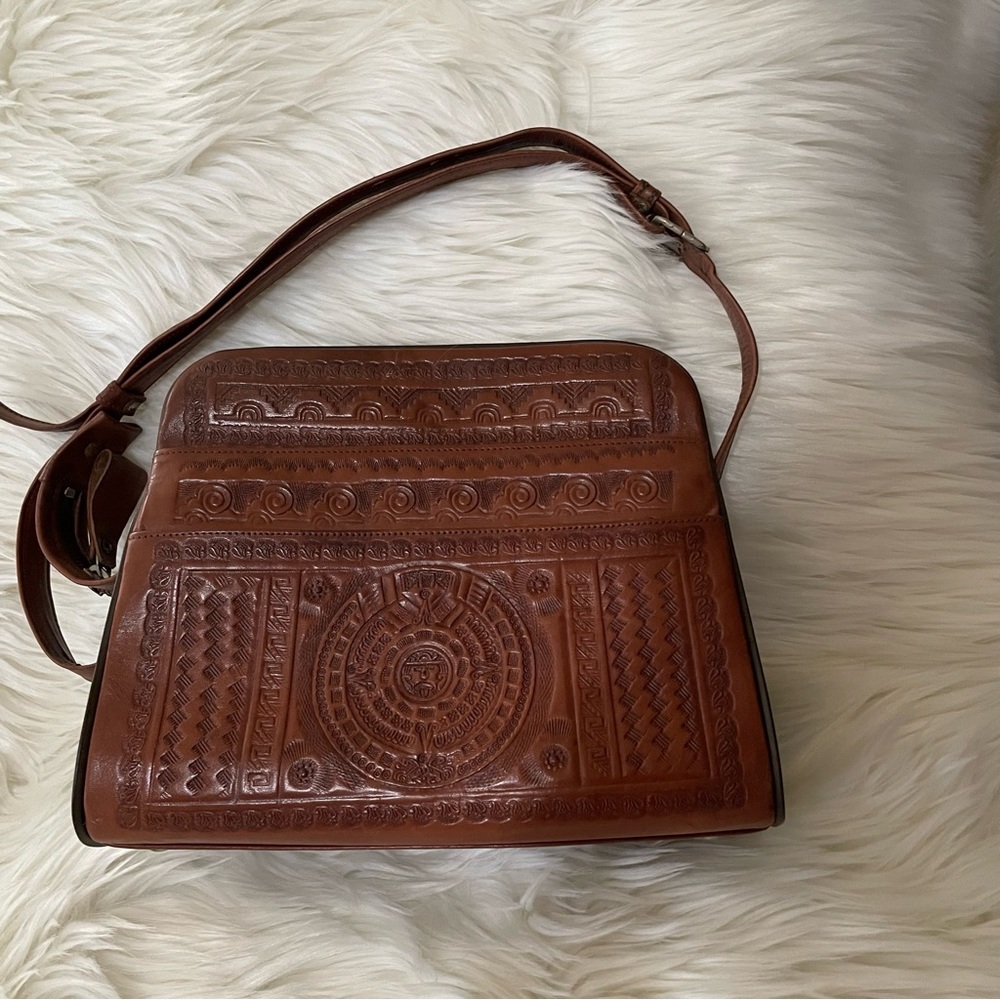 Vintage tooled leather purse bag